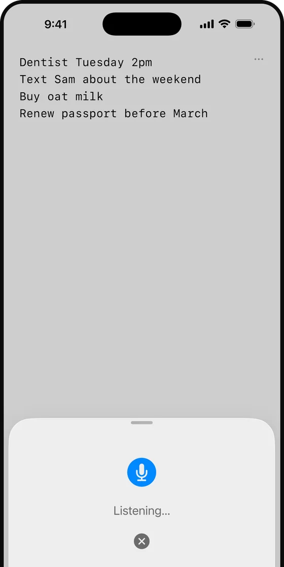 Dictation listening over the page