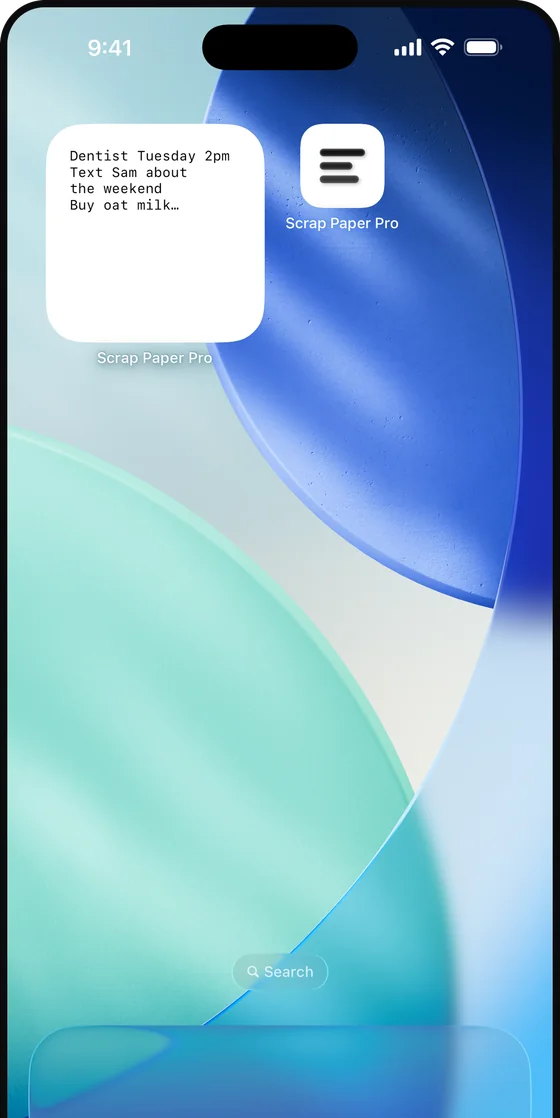 Scrap Paper Pro's widget on an iPhone Home Screen